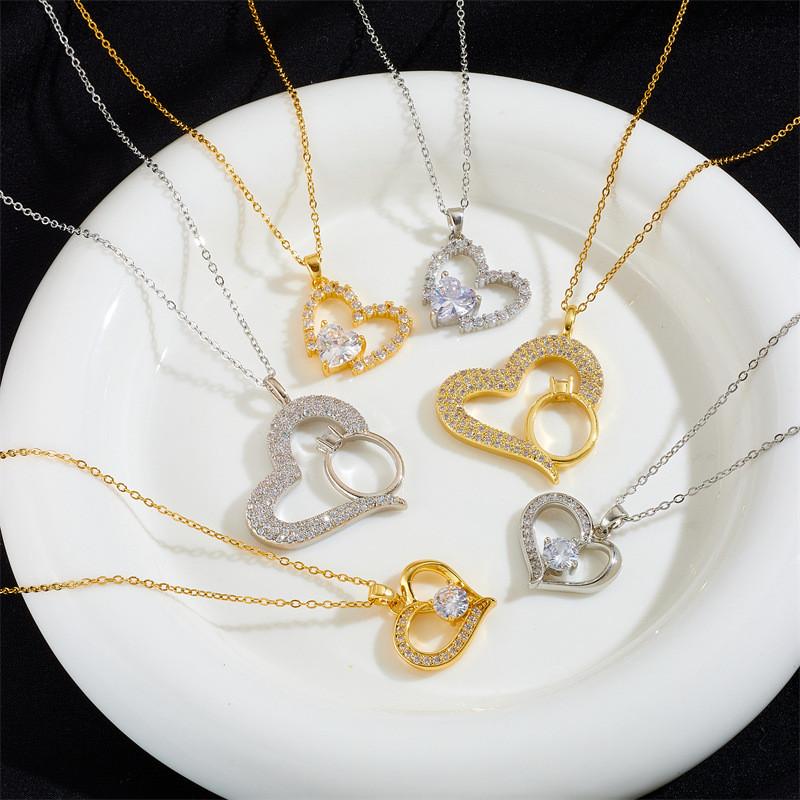 Hot Sell Heart Zircon Pendant Necklace Stainless Steel High Quality Geometric Choker Jewelry Party Gifts For Women Girls
