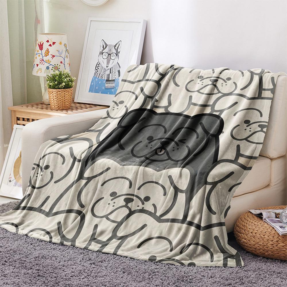 1Pc Bulldog Print Flannel Blanket, High quality Comfortable for All Seasons, Home Decor, Warmth and Comfort, Perfect for Christmas Gifts