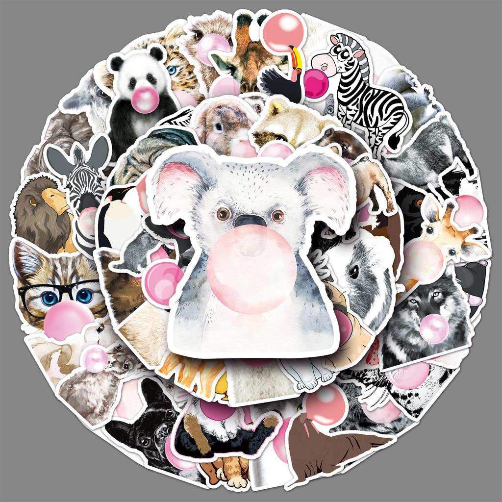 50 Animal Doodle Stickers Cartoon Cute Rabbit Decorative Mobile Phone Case Suitcase Stickers