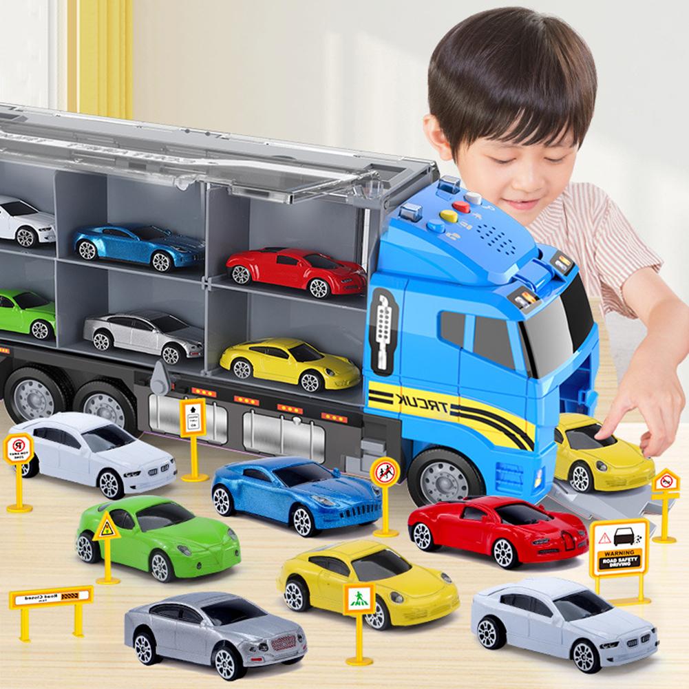 Construction Truck Vehicle Toy Set For Kids Alloy Carrier Truck Push And Go Vehicle Car Toys Birthday Gifts For Boys Girls