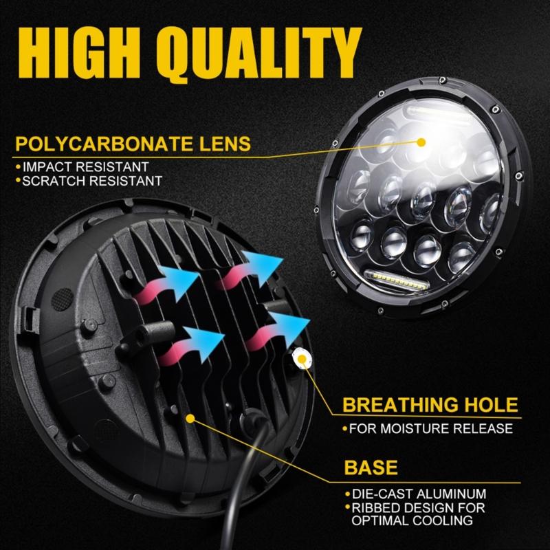 Universal 7'' Round LED Headlight for LJ 1997-2018 SUV Car Fog Light LED Headlights ith /Lo Beam DRL Eye
