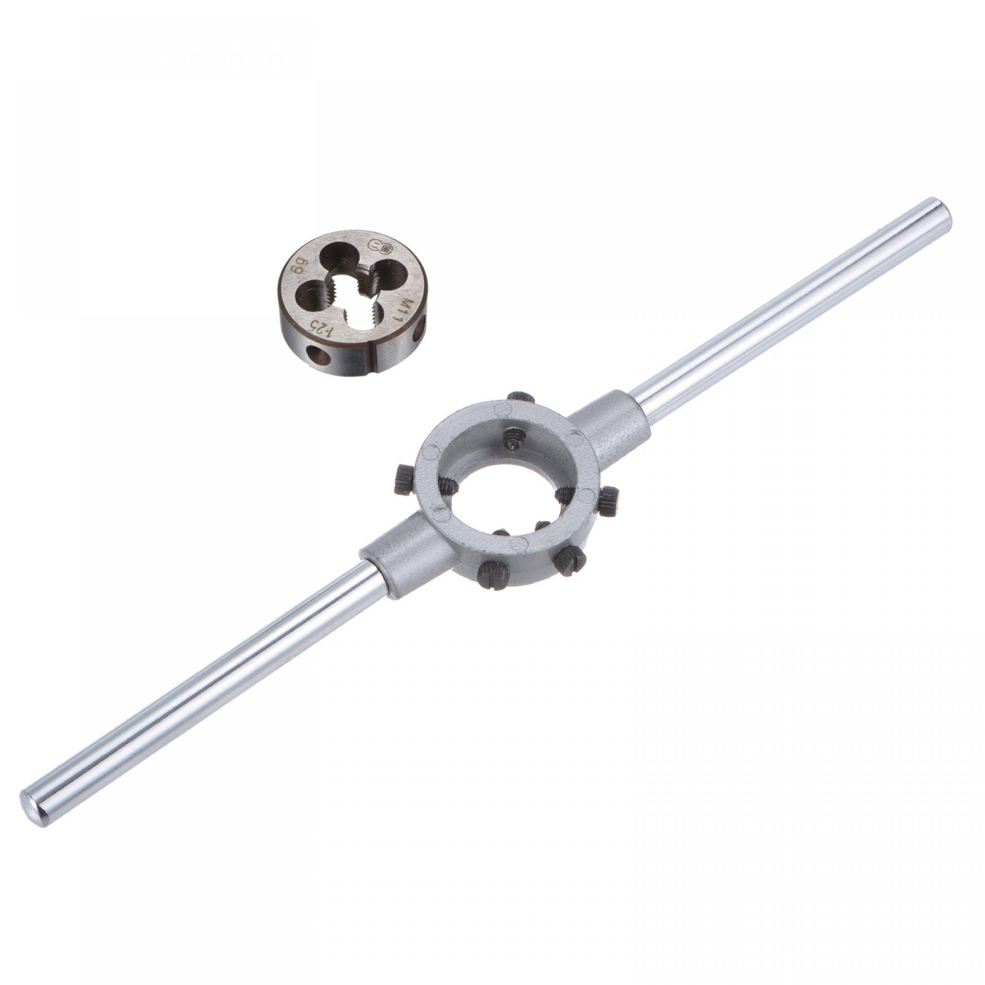 

uxcell Плашкодержатель с рукояткой, резьбовая круглая плашка и 30 мм с регулируемым набором ручных инструментов, M11x1.25 (Совместимые плашки M10-M11) Держатель, Гаечный ключ,