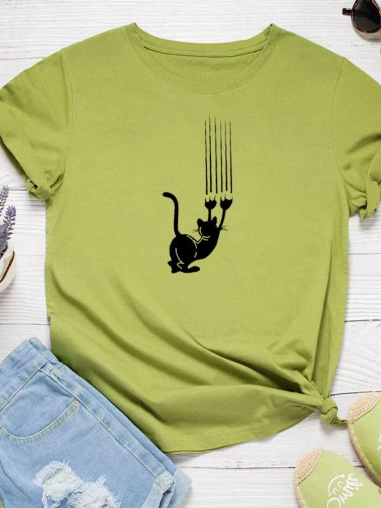 Funny Cat Scratch Print Women T Shirt Short Sleeve O Neck Loose Women Tshirt Ladies Tee Shirt Tops Clothes Camisetas Mujer