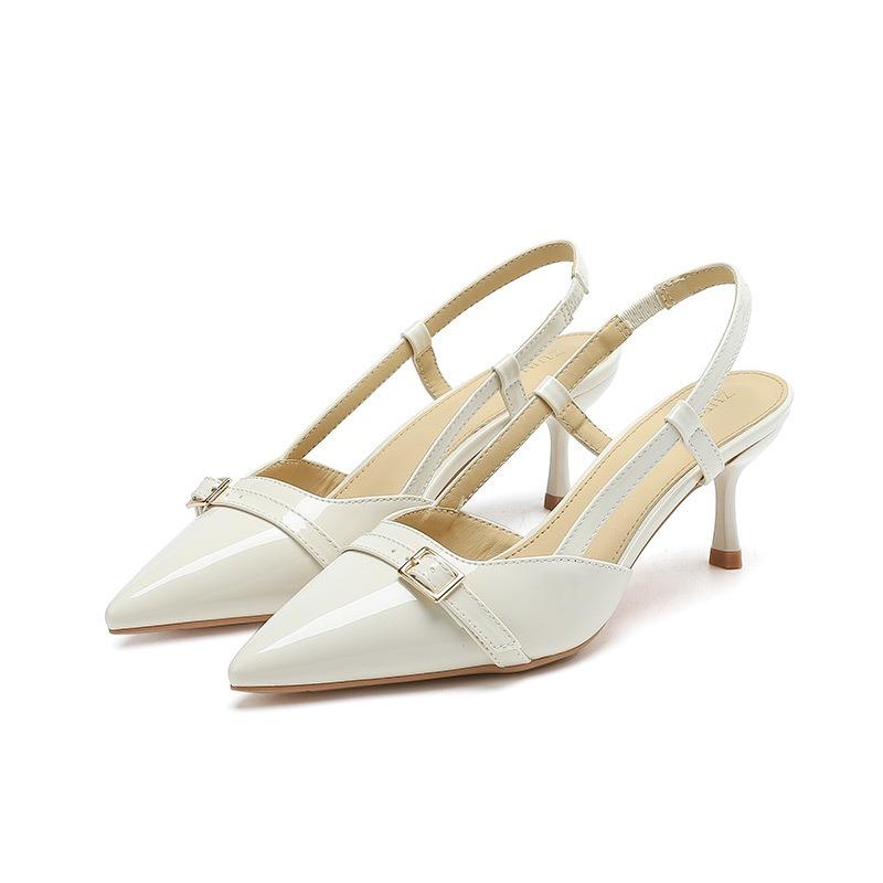 1-One-word bag head high-heeled sandals women's thin heels summer new models rear empty pointed head banquet high heels women