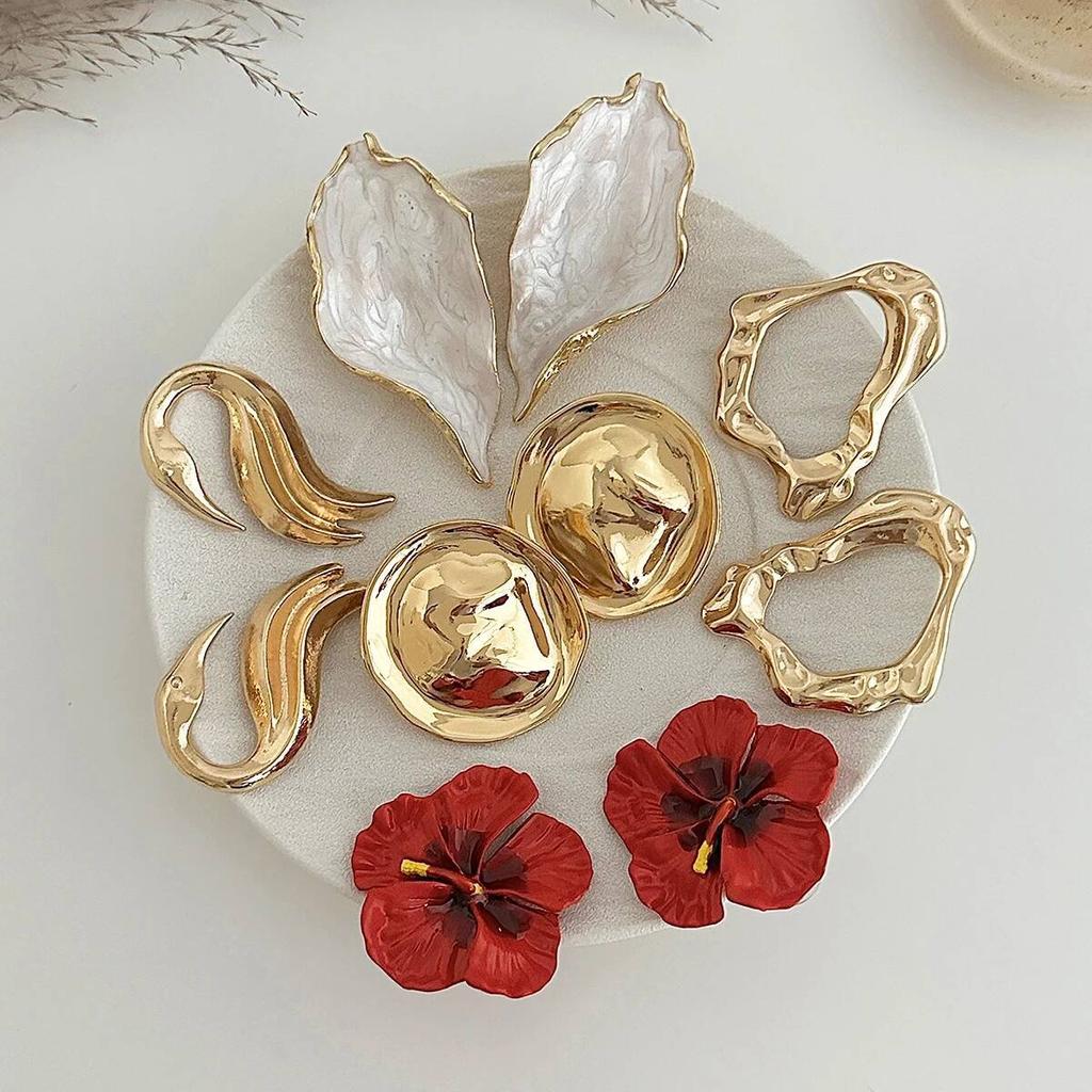 SHIXIN 5 Styles Elegant Swan Leaf Flower Stud Earrings for Women Vintage Irregular Geometry Earrings Bohemia Jewelry Accessories