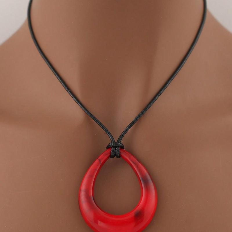 1pc Teardrop Geometric Acrylic Pendant On Leather Cord Necklace