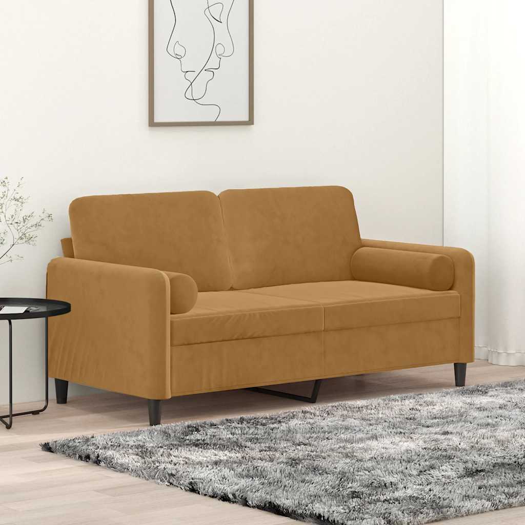 Vidaxl 2-Osobowa Sofa Z Poduszkami, Brązowa, 140 Cm, Aksamit
