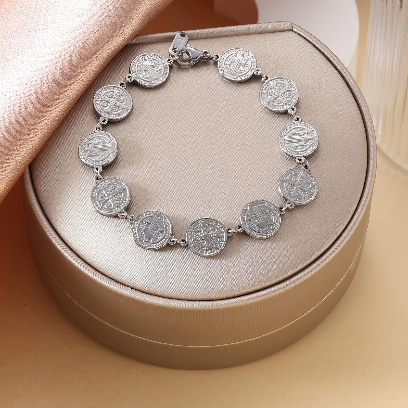 

Saint Benedict 11 Pieces Medal Bracelet Stainless Steel Spiritual Protection Amulet Bracelet Benedictine Blessing Jewelry