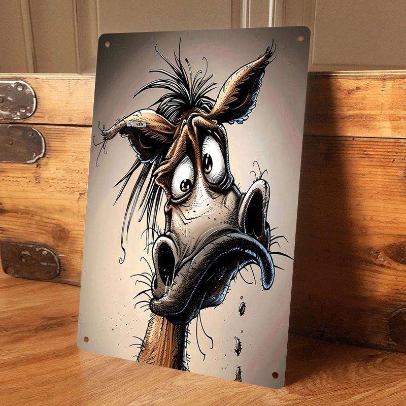 

1 piece of fun cartoon donkey head tin painting plaque, creative home wall decoration, suitable for living room, bedroom, bar, a (as the picture,20x30cm)