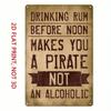 Vintage Metal Sign Pirate & Rum 8x12 Inch for Bar, Garage, Man Cave
