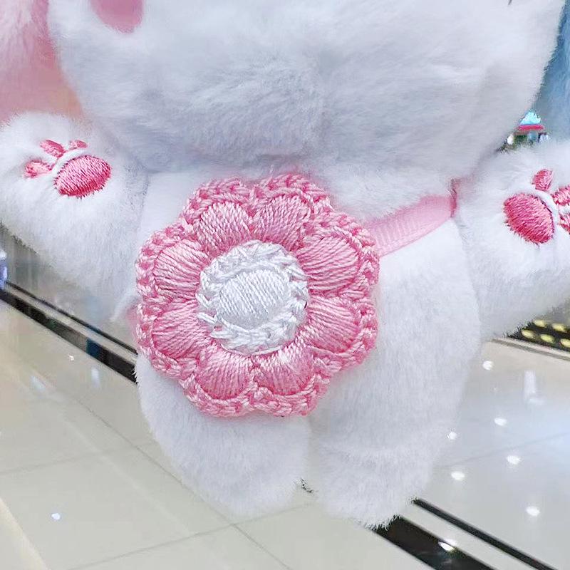 Adorable Pink Pig Couple Keychain Pendant with Flower Plush Charm