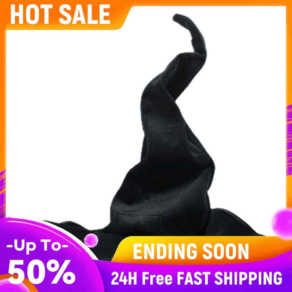 Halloween Witch Hat Black Witch Hat Adjustable Ruched Witch Hat Cosplay Pointed Cap for Halloween Party Costume Accessory China Mainland