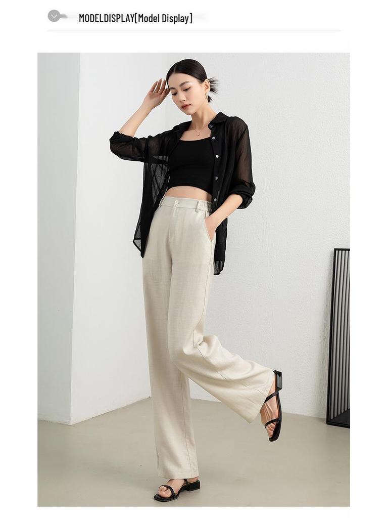 Guang Mei Women's Breathable Linen Wide-Leg Petite Pants - Summer Casual Drape Tencel 2026