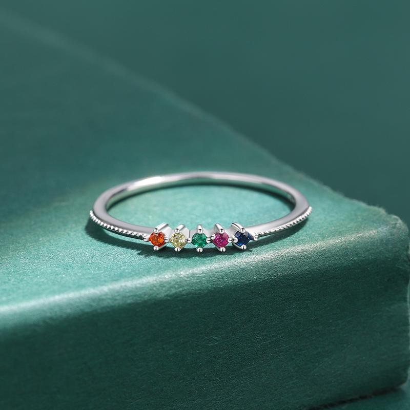 Exquisite Colorful Zircon Round Shape S925 Silver Ring for Women's Creative Shiny Zircon Sterling Silver Jewelry Bridal Ring Birthday Gift