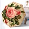 Flower Theme Folding Umbrella - Fashionable Auto-Open Design 8 Iron Ribs Plastic Handle Foldable Sunshade Perfect Christmas Gift