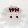 Süße Rote Samt Schleife Lange Quasten Ohrringe für Damen Exquisite Glänzende Zirkonia Herz Ohrringe Hochzeitsfeier Schmuck Geschenke