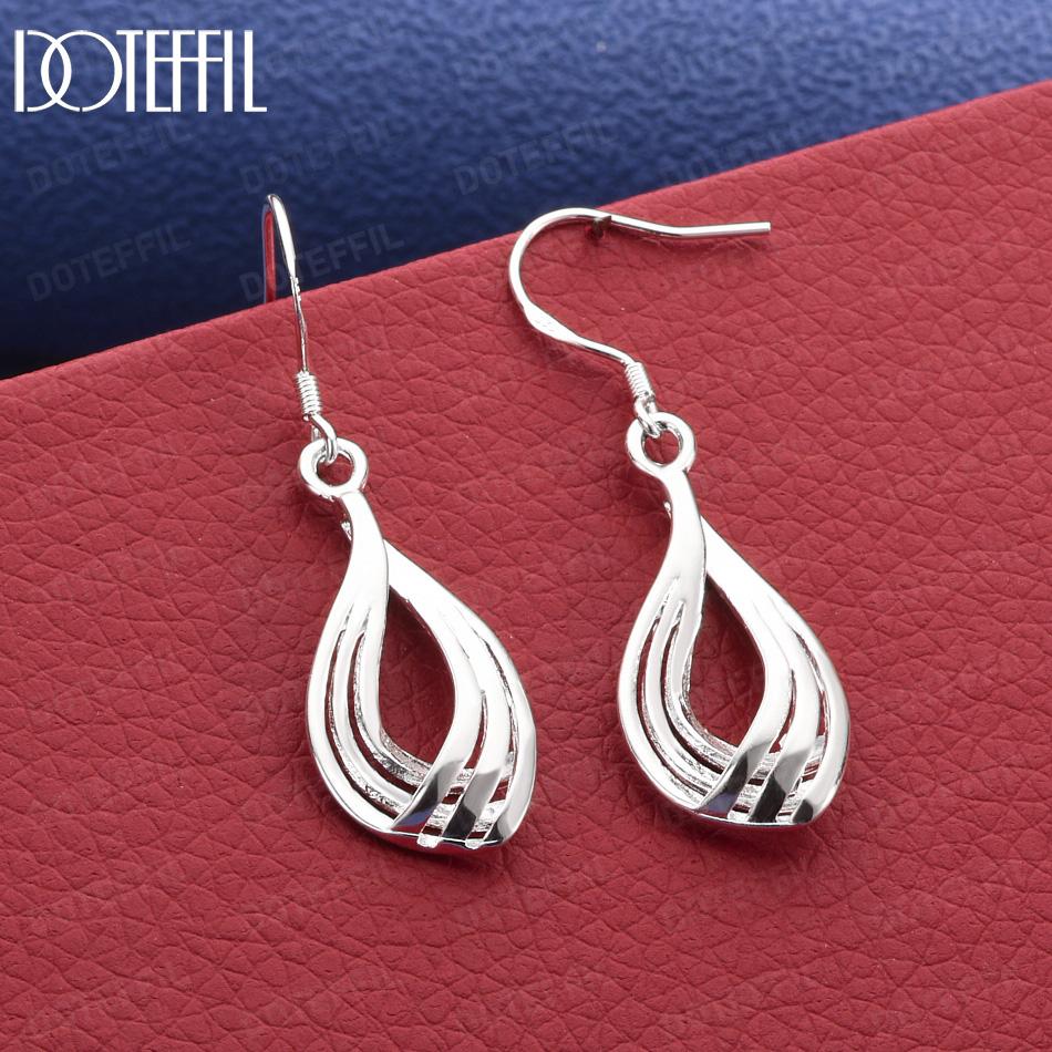 925 Sterling Silver Jewelry Circle Pendant Pierced Earrings Fashion Gift 3.70*1.30cm