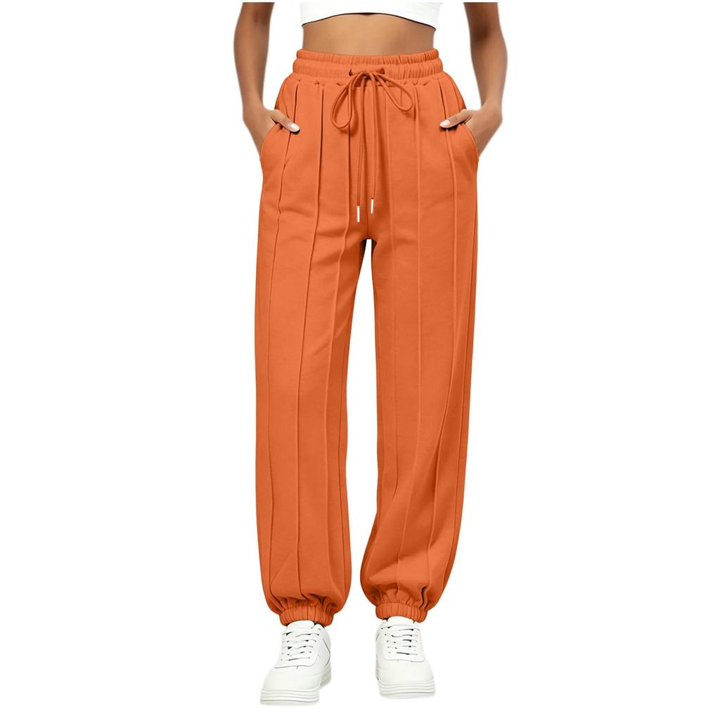 Women's Casual Color Loose Fit Drawstring Pants with Pockets and Tapered Cuffed Hem