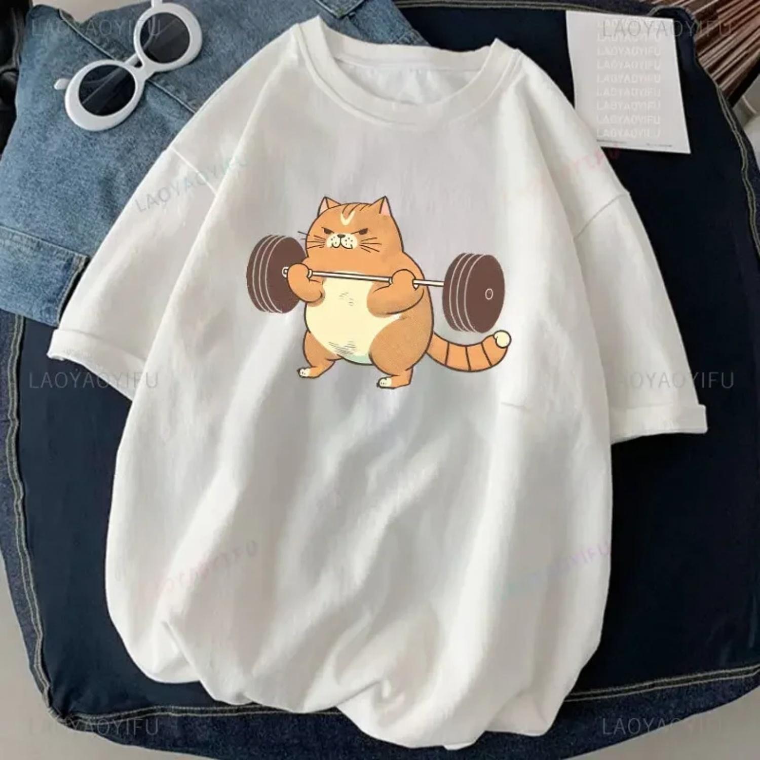 

Футболка з принтом кота-важкоатлета для тренувань, смішний дизайн для спортзалу, графічна наліпка, високоякісні футболки, жіночий одяг, футболки XXXXXL білий