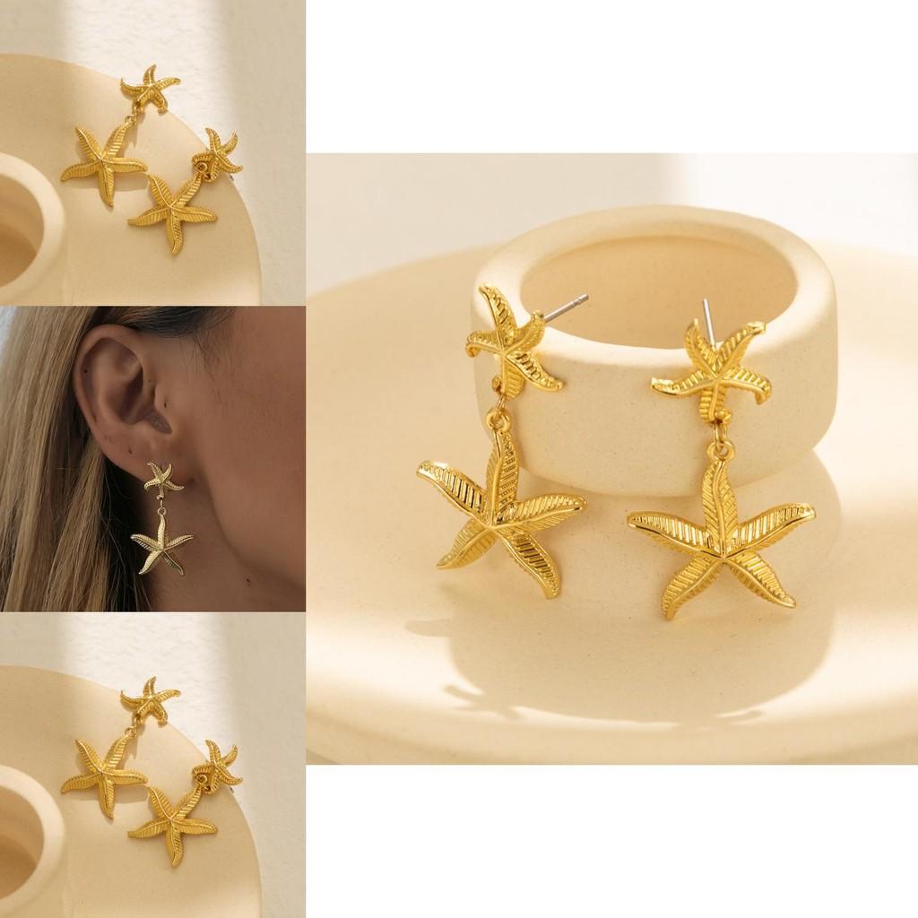Trendy Gold Plated Starfish Earrings Stylish Gold Alloy Star Shape Earrings For Women For Autumn
