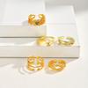 Stainless Steel Adjustable Ring for Women, 18K Gold Plated Emerald Zircon Open Cuff Band Waterproof Tarnish Free Jewelry
