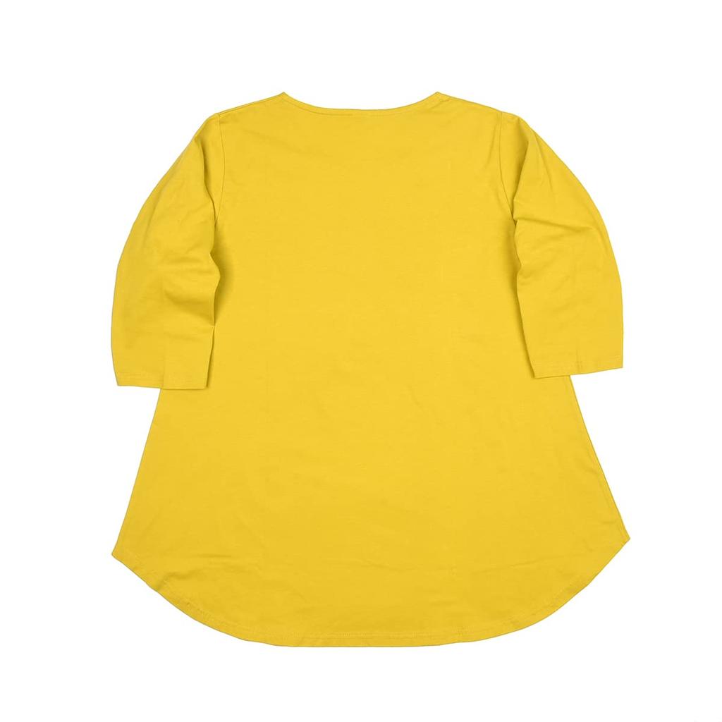 Kusguru Japan Sleeve Size Size M Women's Three-Quarter T-Shirt, Yellow, 236143-02,