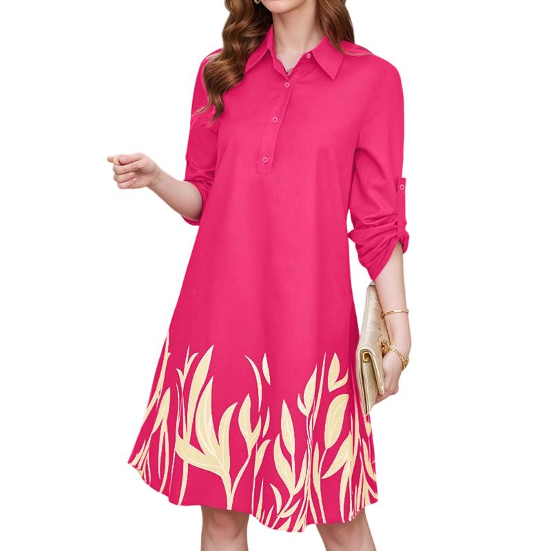 

ZANZEA Women s Turn-Down Collar Adjustable Long Sleeve Printed Shirt Dress