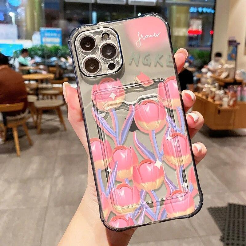 Card Holder Phone Case For iPhone 13 Case iPhone XS 15 14 Pro 11 12 Pro Max XR X 7 8 15 Plus SE 2020 Transparent Butterfly Cover