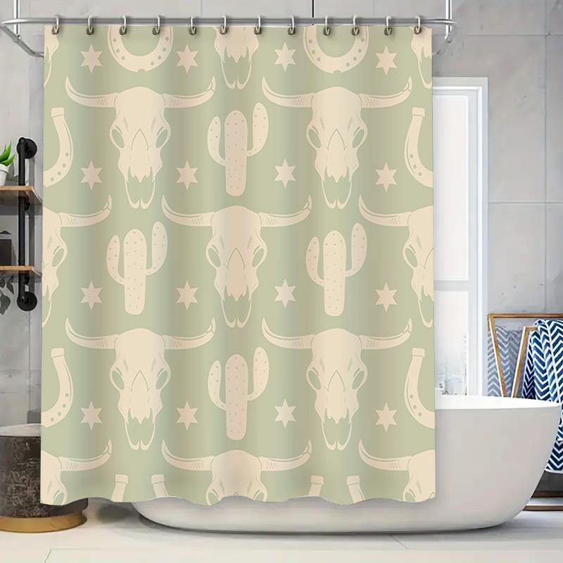 

Western Style Skull Cactus Shower Curtain For Bathroom Decor Solid Color With Moon Stars Pattern Print Home Decoration Accessori W60H190(CM)-1 Pcs