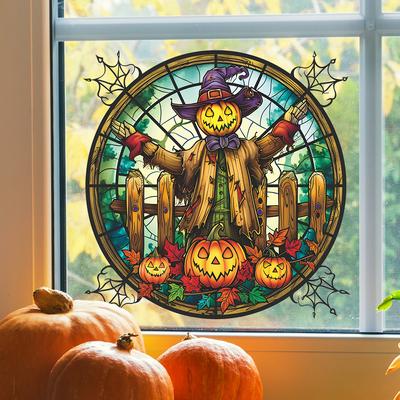 Halloween Round Pumpkin Scarecrow Glass Window Decoration Window Stickers