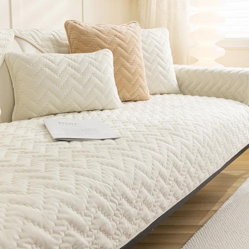 Роскошные короткие плюшевые нескользящие чехлы для диванов — фото 16