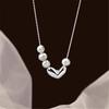 Colier elegant cu pandantiv cu perle și inimă, lungime reglabilă, lanț pentru claviculă, bijuterii la modă pentru gât pentru femei