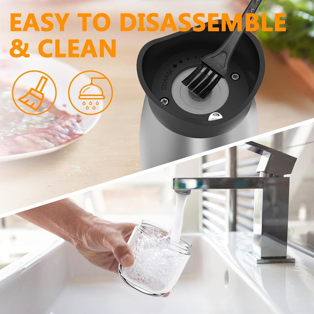 Gravity Electric Salt and Pepper Grinder Set, USB Rechargeable, No Battery Needed, Adjustable Coarseness, Automatic Mill Grinder with Warm LED Light,