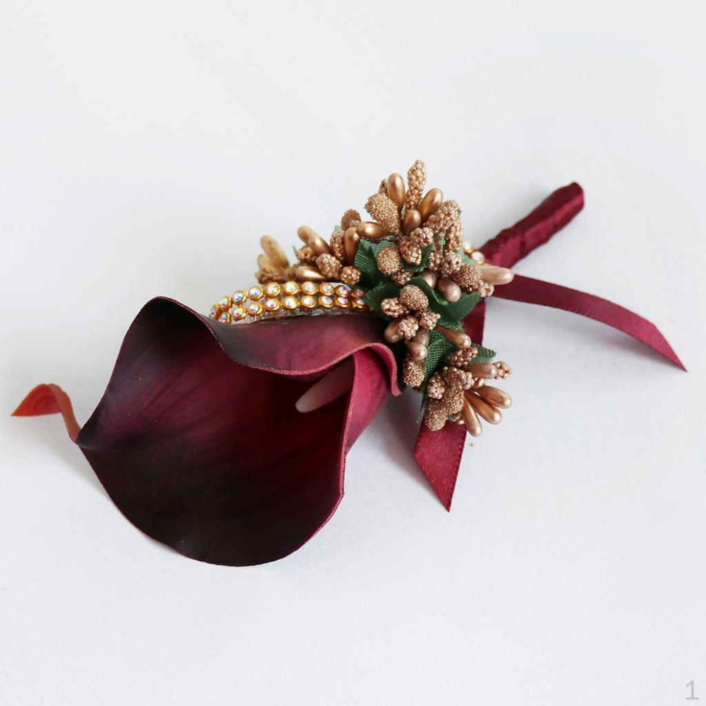 Цветочная бутоньерка для жениха, мужская бутоньерка, свадебные корсажи - Винно-красный, Индивидуальный Wine Red