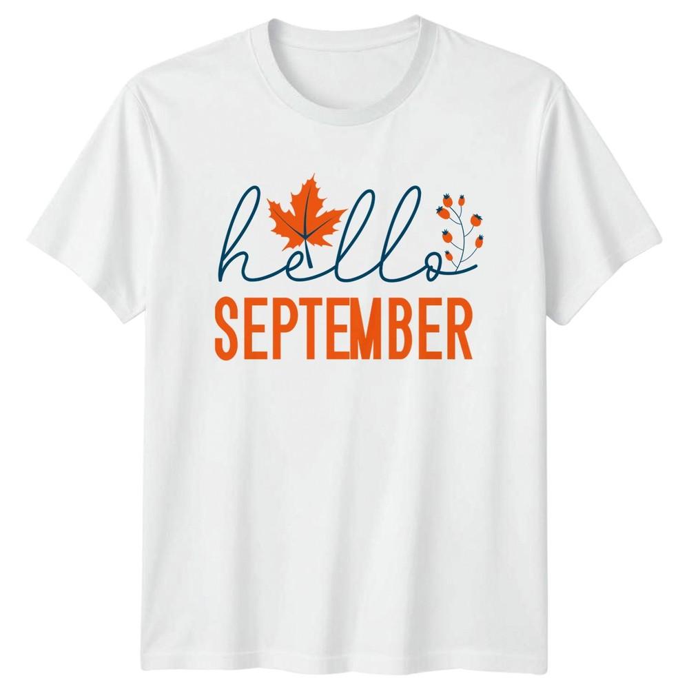 Hello September TShirt Fall Autumn Seasonal Gift For Him And Her S