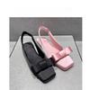 2025 Spring and Summer New Bow Temperament Satin Square Head Sandals Women's Beautiful Pink Back Strap Flat Shoes