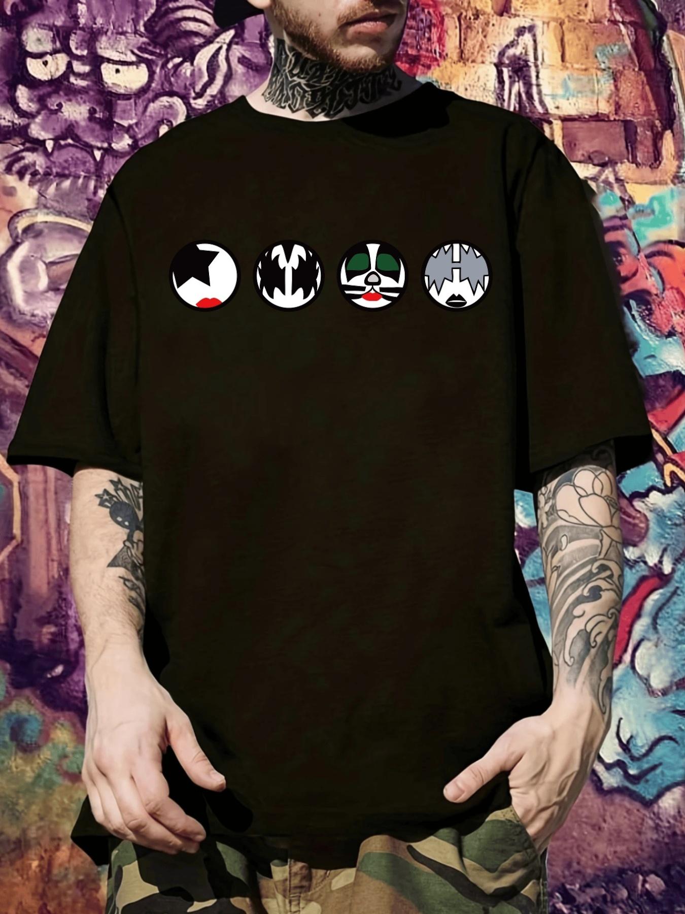 Heavy Metal Band Graphic T-shirt - Black Heavyweight Tee with Iconic Heavy Music Symbols M