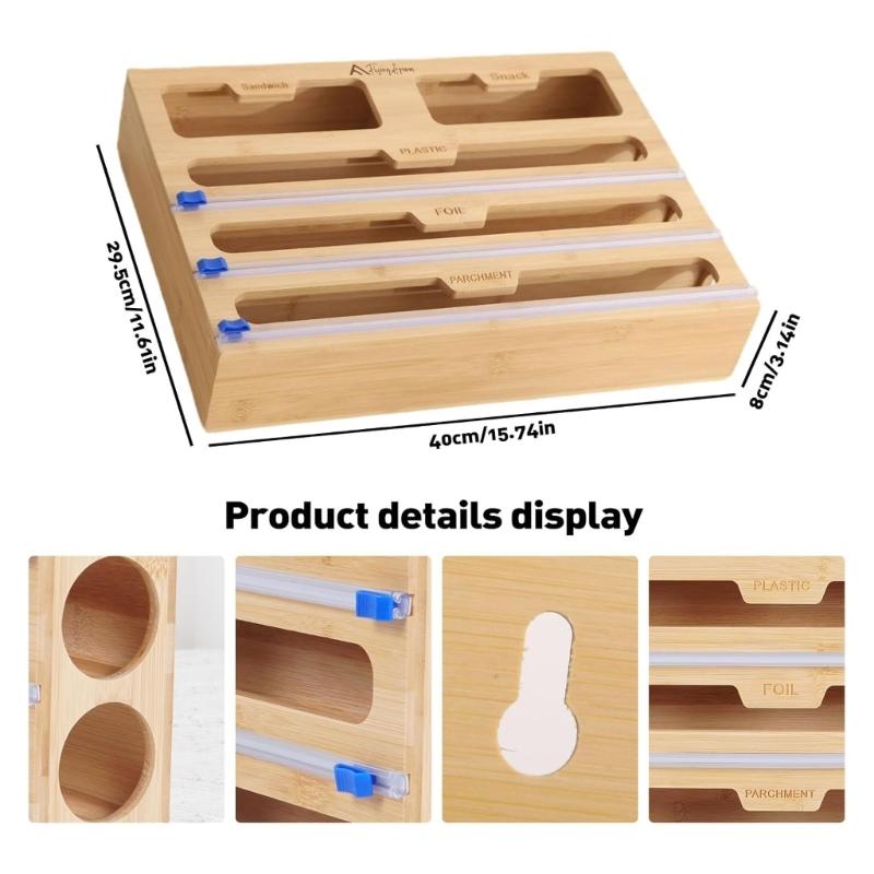 High Quality Wooden Wrap And Bag Holder With Smooth Cutting Feature For Organized Kitchen Storage