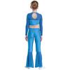 Girls Metallic Sequin Dance Set Long Sleeve Crop Top Paired with Sheer Mesh Bell Bottom Pants Performance Outfit