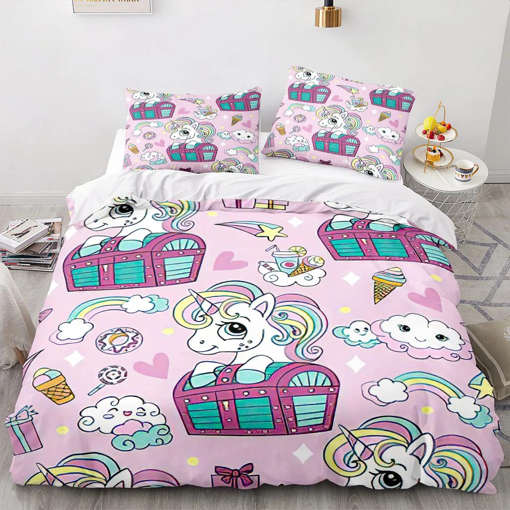 Rainbow Unicorn Duvet Cover Set Queen Size Glitter Rainbow Unicorn Bedding Set for Girls Teens Rainbow Unicorn Comforter Cover