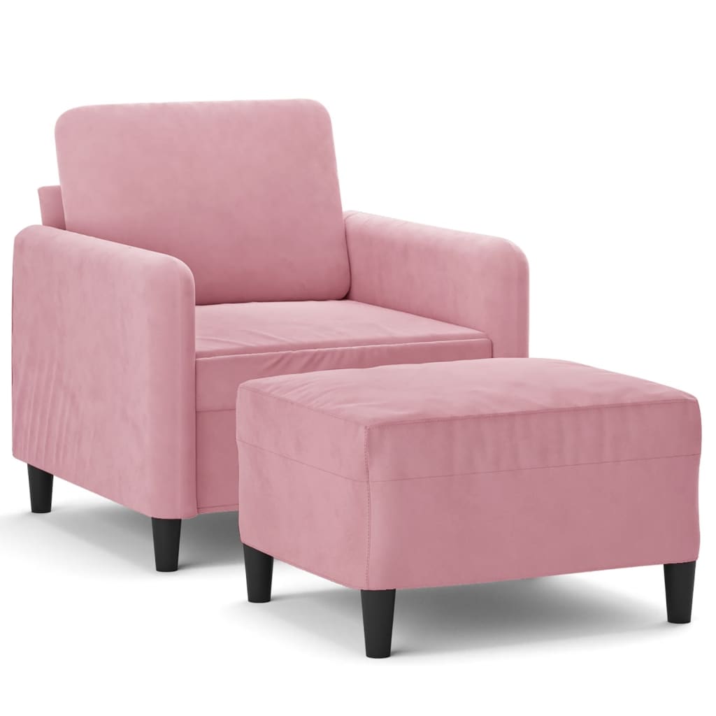 Pink Velvet Armchair with Footstool 60 cm