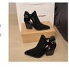 Women's retro hollowed out breathable Roman sandals summer pointed head large size thick heel high heeled sandals boots