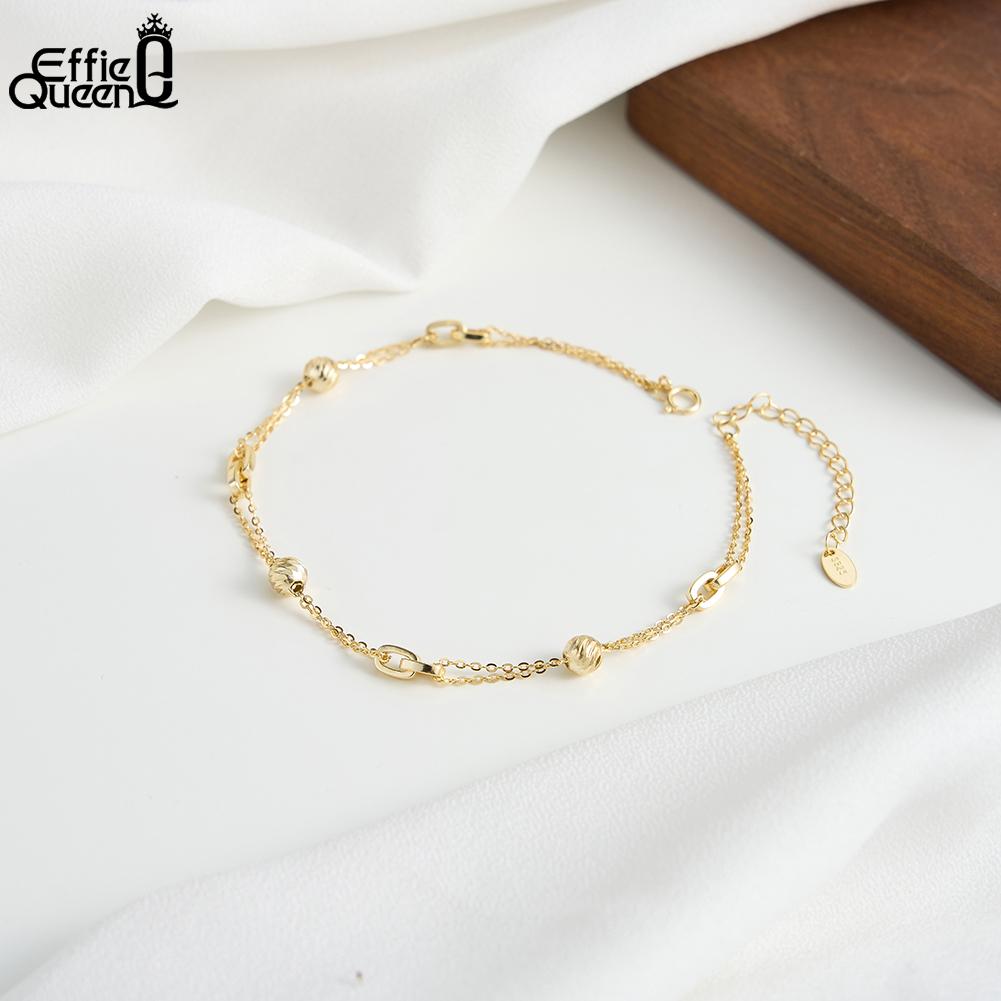 Effie Queen Echte 925 Sterling Silber Mode 5MM Perlen Fußkettchen Kette Damen Jubiläum Retro Einzigartig Zierlich Fußschmuck SA106