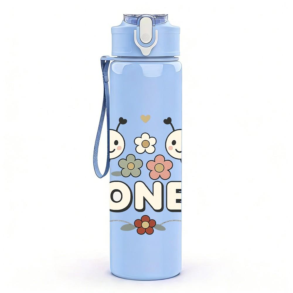 1PC Honey Bee Group Cartoon 750ml Color Plastic Sports Water Bottle Leakproof Flip Straw Lid Suitable for Sports Office Home Use