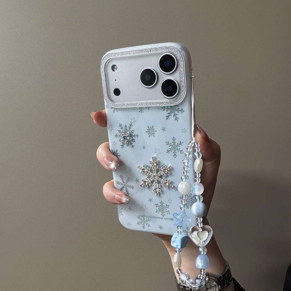 Milk blue three-dimensional snowflake suitable for iphone17/16pro max mobile phone case Apple 15 glitter 14 protective case