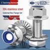 304 Stainless Steel Flange Head Anti-Slip Hex Bolt with Nylon Lock Nut (M5 M6 M8-M12)