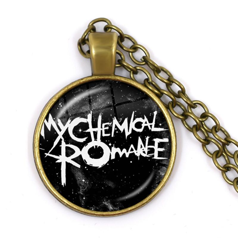 Punkové náhrdelníky Rocková kapela My Chemical Romance Kulatá skleněná kopule Kabošon Náhrdelník Módní Fanoušci Článkový řetěz Šperky