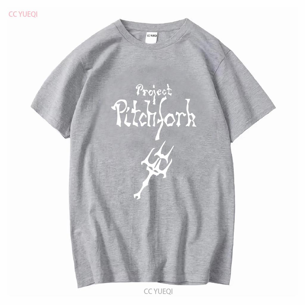 PROJECT PITCHFORK LOGO NUOVA T-SHIRT NERA maniche lunghe o corte vintage Lavata Top Per Uso Quotidiano Unisex grafica Comoda