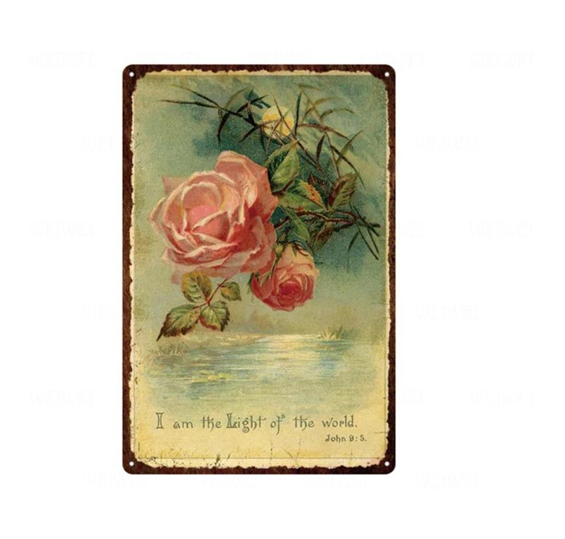 Flower Vintage Shabby Metal Tin Sign Artistic Tin Painting Indoor Home Living Room Decor Pin Up Man Cave Wall Sticker Tin Pla