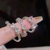 Vintage Y2K Pink Heart Zircon Bowknot Ring For Women  Boho Kpop Sweet Girls Open Finger Rings  Party Gift Jewelry